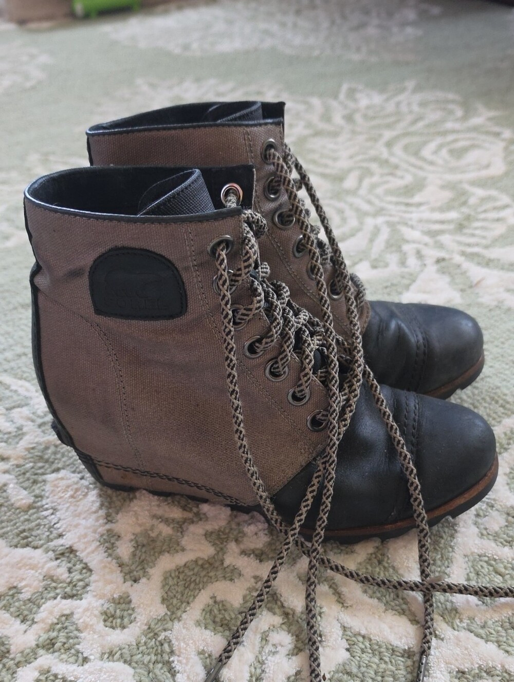 Sorel Two-Tone Lace-Up Ankle Boots in Brown and Black